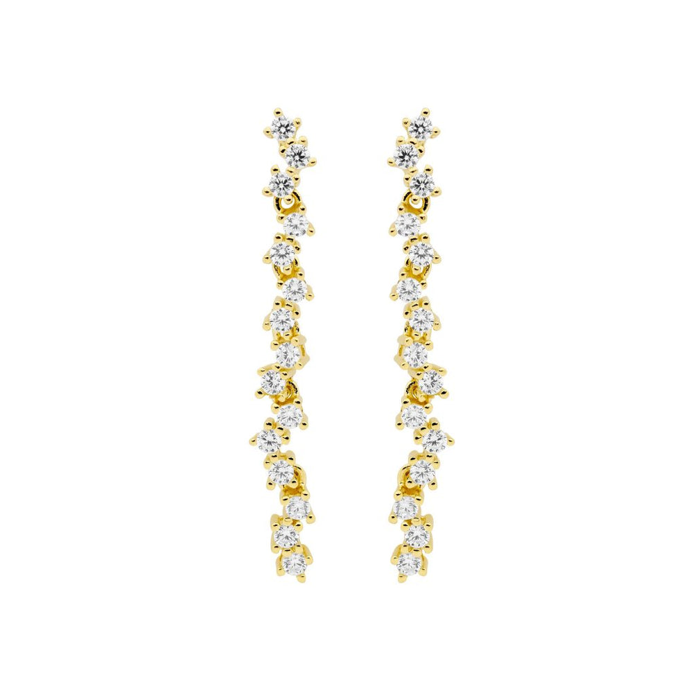 Sterling Silver CZ Staggered Drop Earrings With Gold Plating