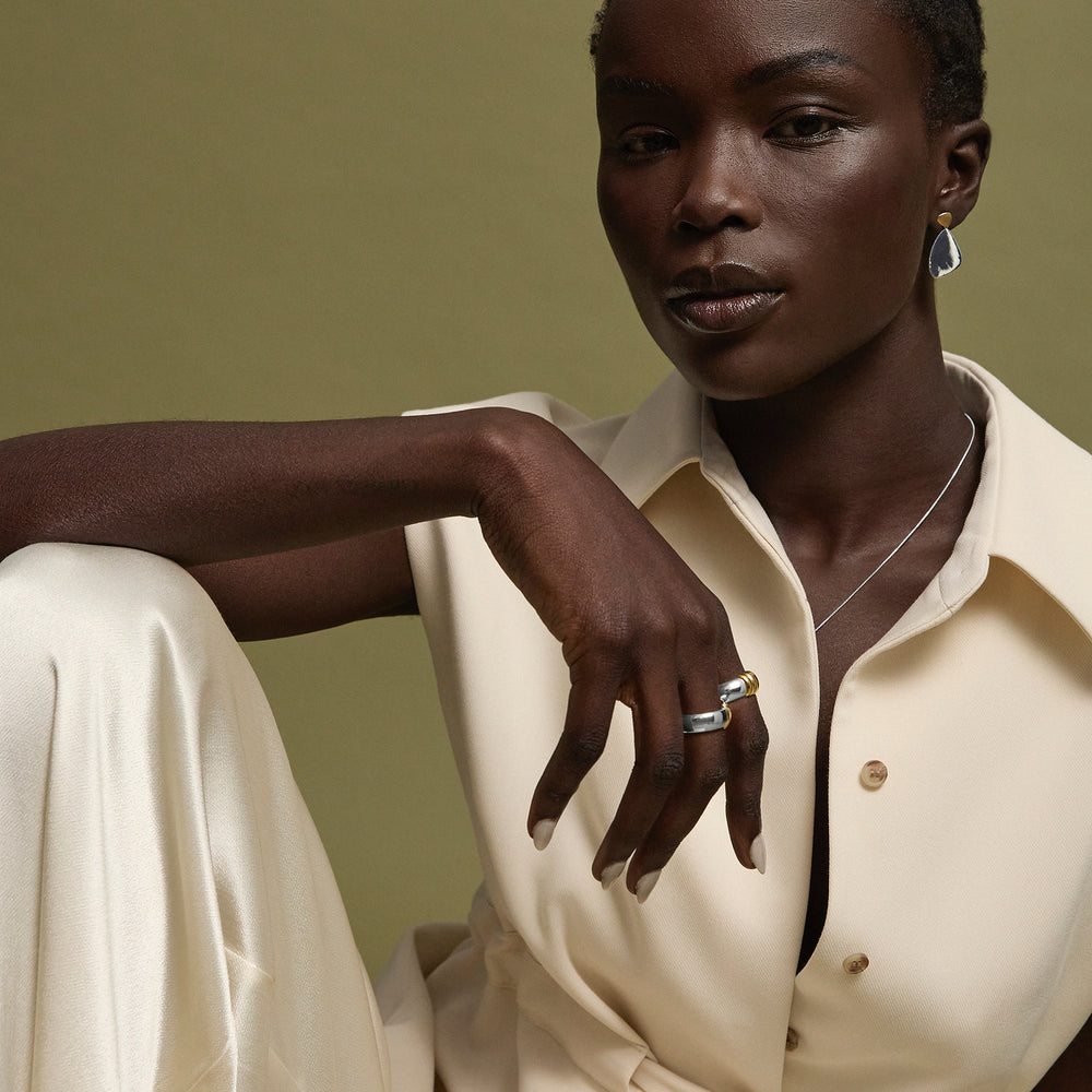 Najo Two Tone Papillon Drop Stud Earrings