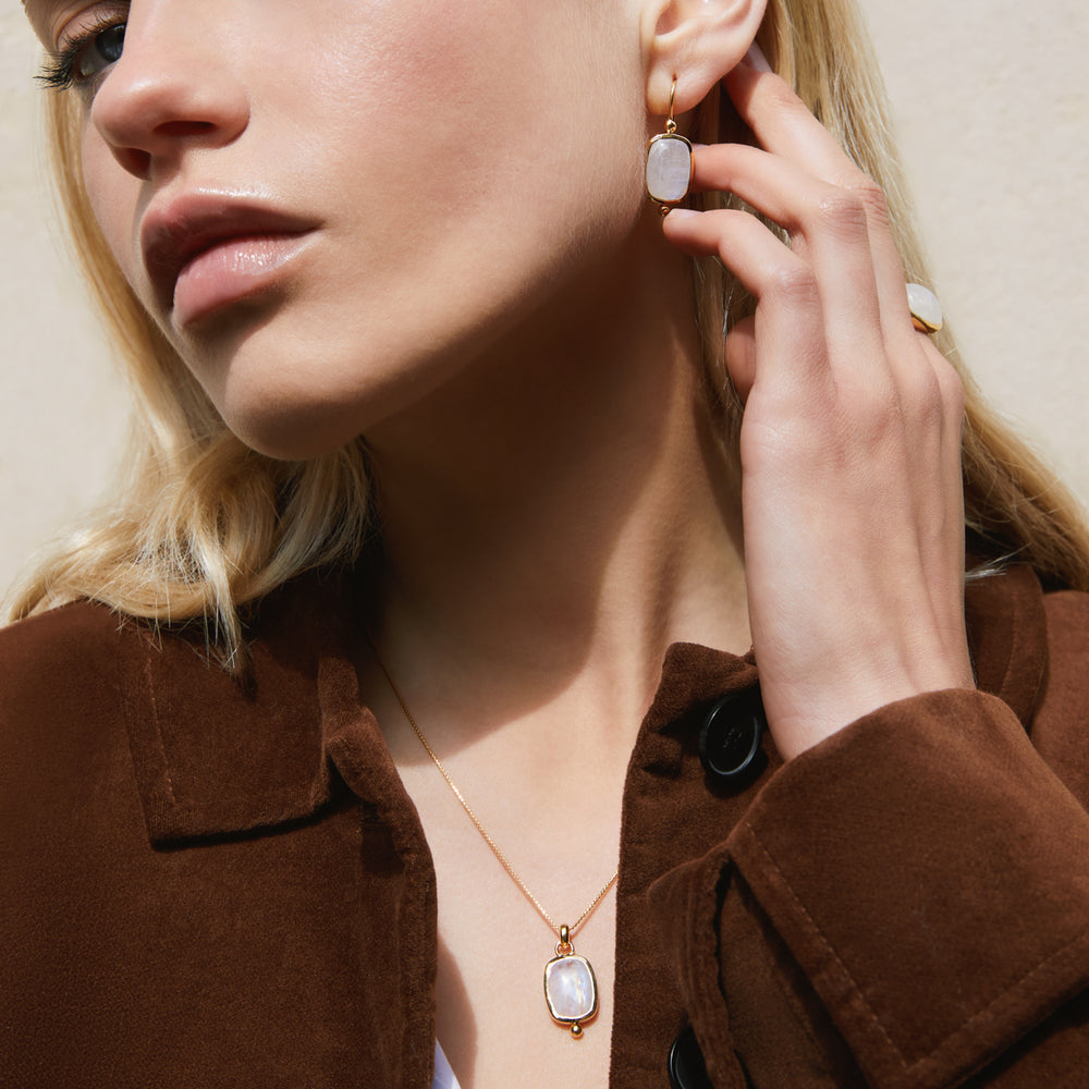 Najo Gold Fleur Rainbow Moonstone Drop Earrings