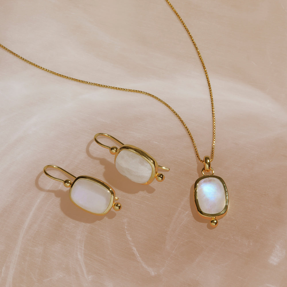 Najo Gold Fleur Rainbow Moonstone Drop Earrings