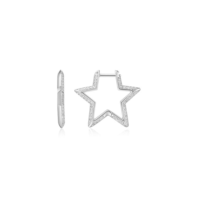 Ania Haie Silver Sunny Sparkler Star Pave Hoop Earrings