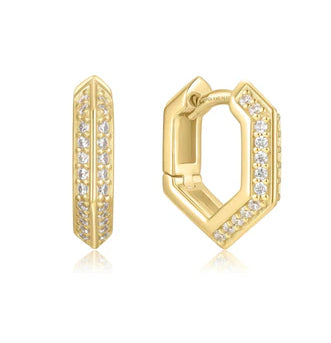 Ania Haie Gold Trailblazer Sparkling Shield Huggie Earrings