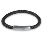 6mm Black Leather /Silver-Stainless-Steel Clip -23cm