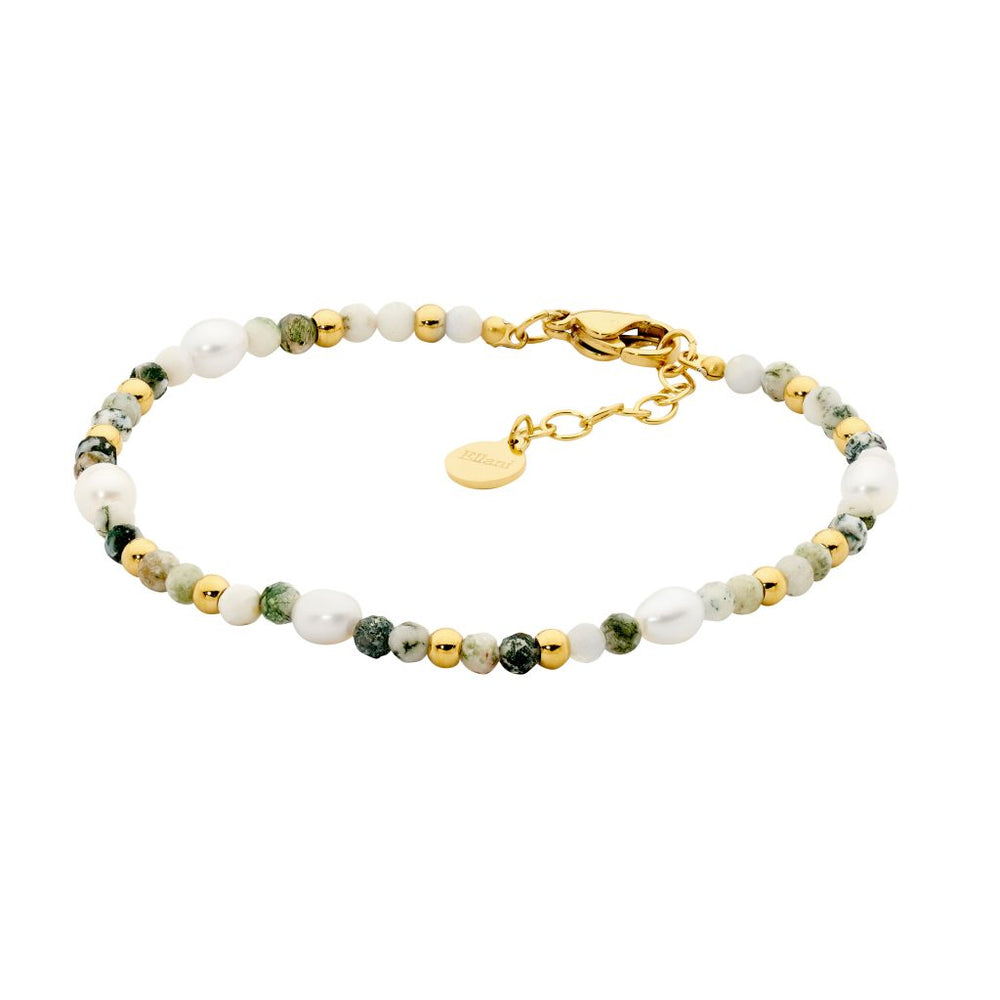 S/Steel Gold Plated Agate & Freshwater Pearl Bracelet