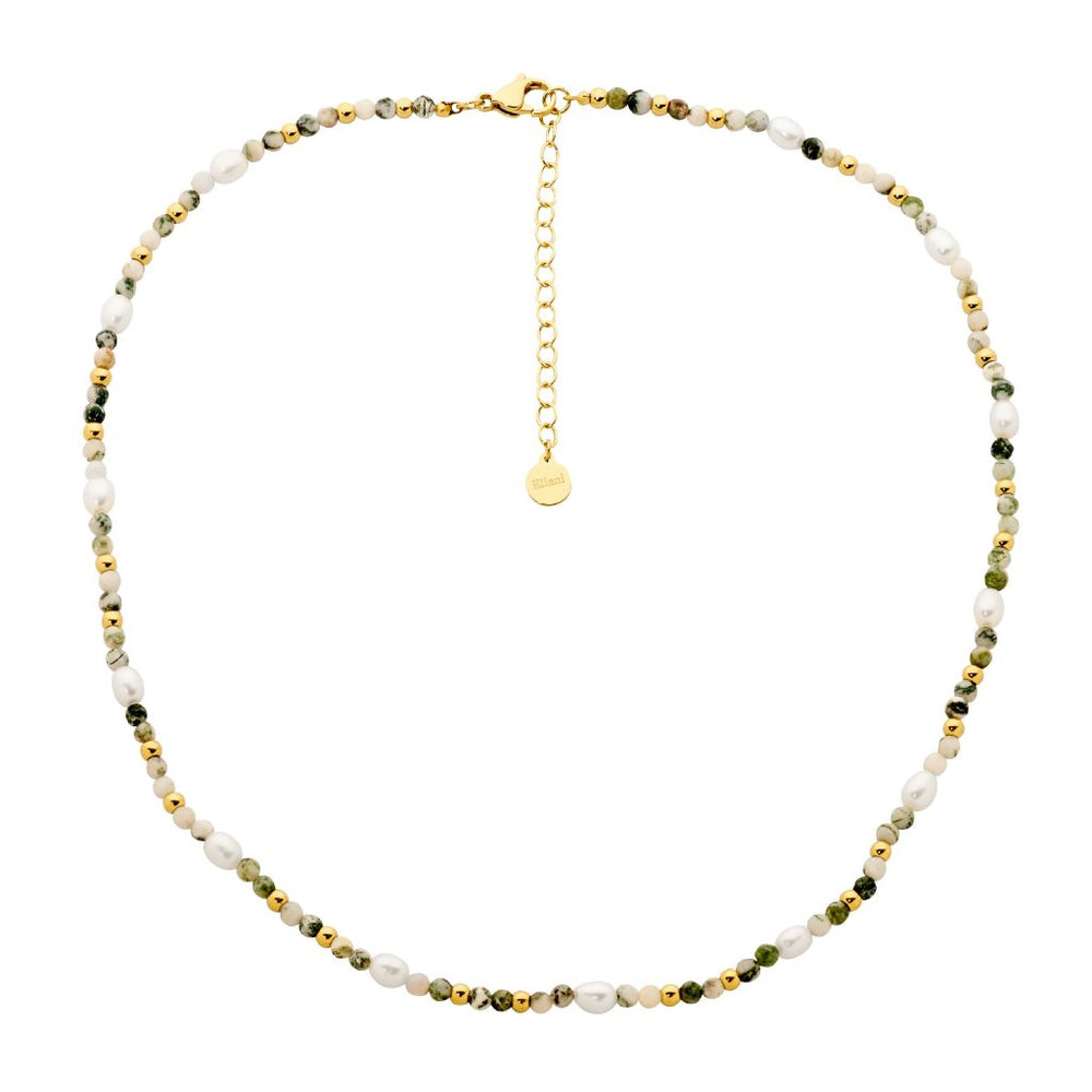 S/Steel Gold Plated l Agate & Freshwater Pearl Necklace