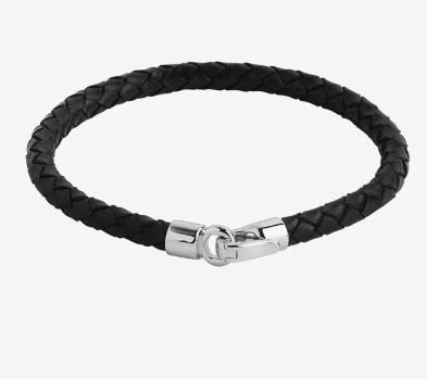 Najo Men Mariner Plaited Black Leather and Steel Bracelet