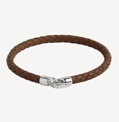 Najo Men Mariner Plaited Tan Leather and Steel Bracelet