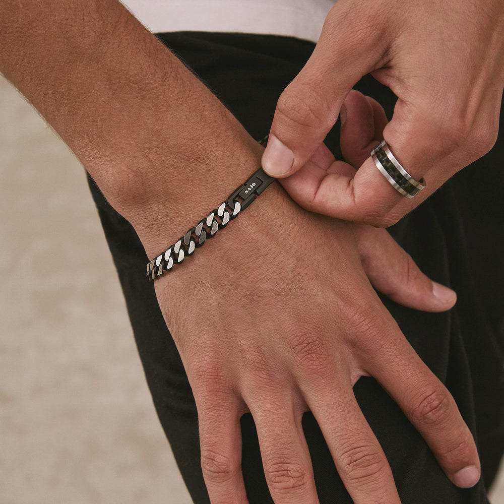 Najo Men Nero Steel Curb Chain Bracelet (Bold)
