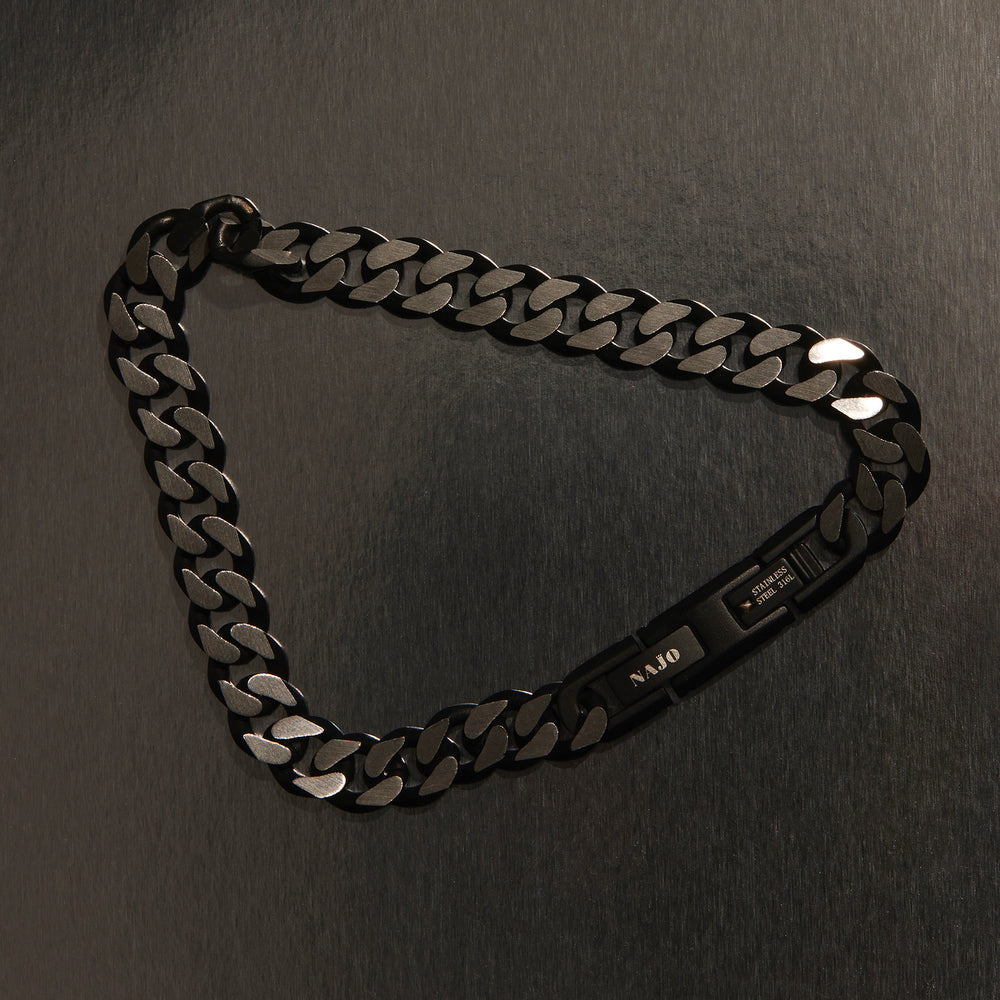 Najo Men Nero Steel Curb Chain Bracelet (Bold)
