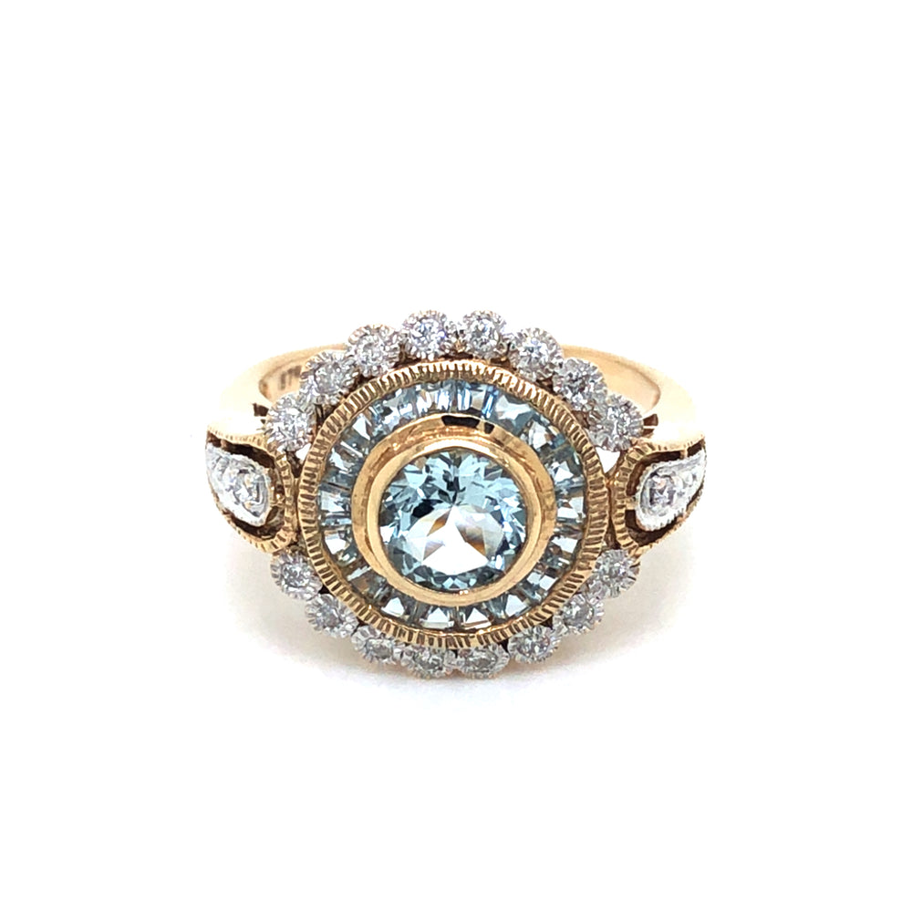 9ct YG Aquamarine & Diamond Ring