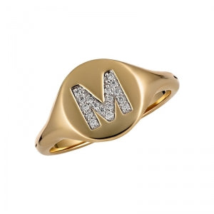 9ct YG Intial Diamond Signet Ring