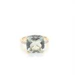 9ct YG Green Amethyst & Diamond Ring