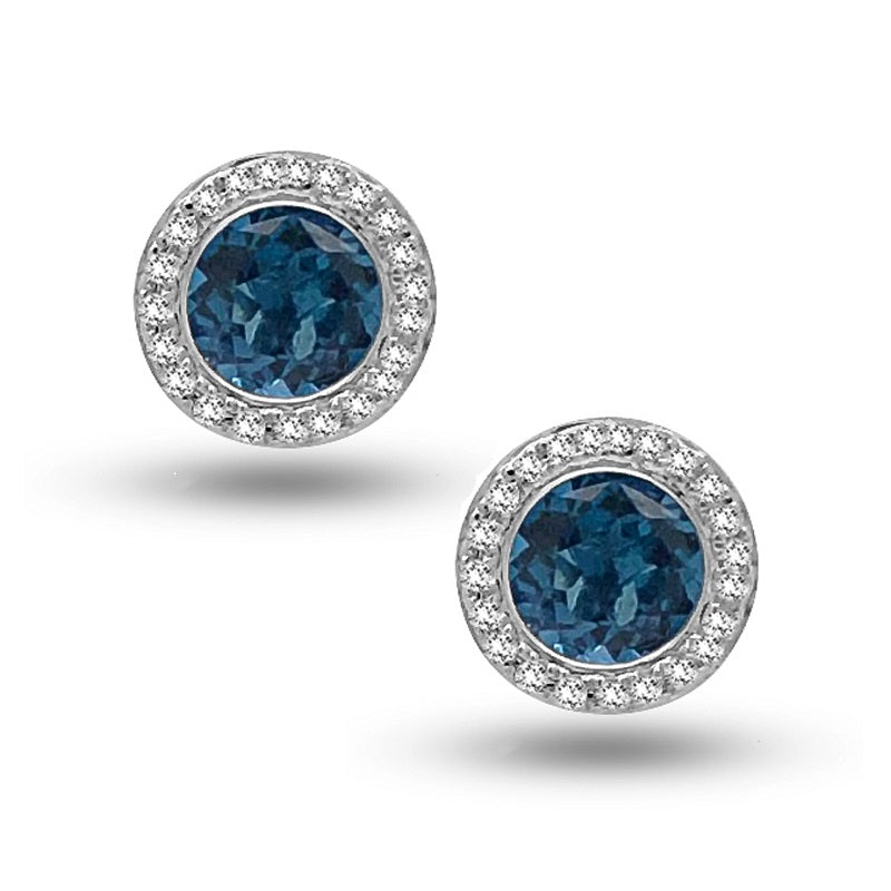 9ct White Gold London Blue Topaz & Diamond Earrings