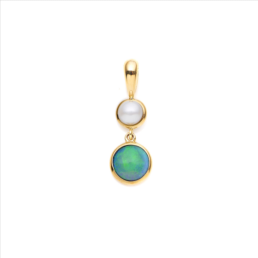 9ct Yellow Gold Opal & Freshwater Pearl Pendant