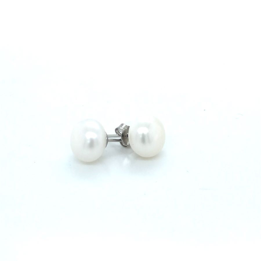 GWP mothers day 2022, 10-10.5mm half drilled button pearl,rhodium plated silver5mmcap & post