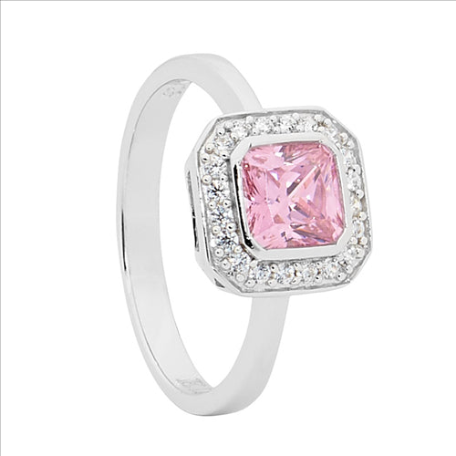 R322PK - SS Pink/White Cubic Zirconia Ring