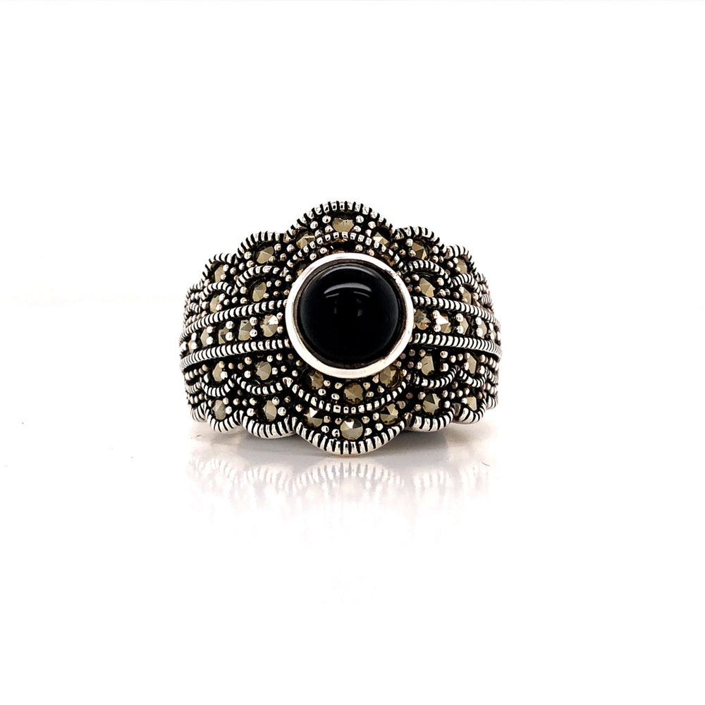 SS Marcasite & Onxy Ring