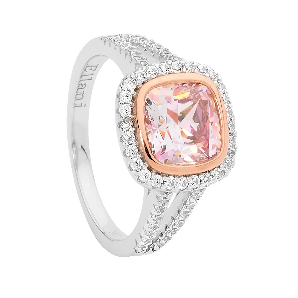 Sterling Silver Cz Rose Gold Plated Ring