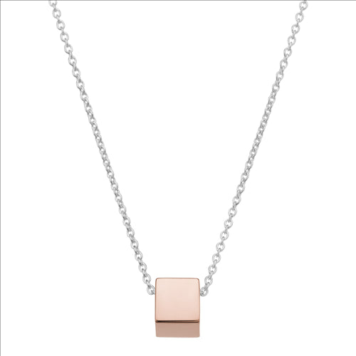 Sterling Silver Rose Gold Plate Cube Slider & Chain