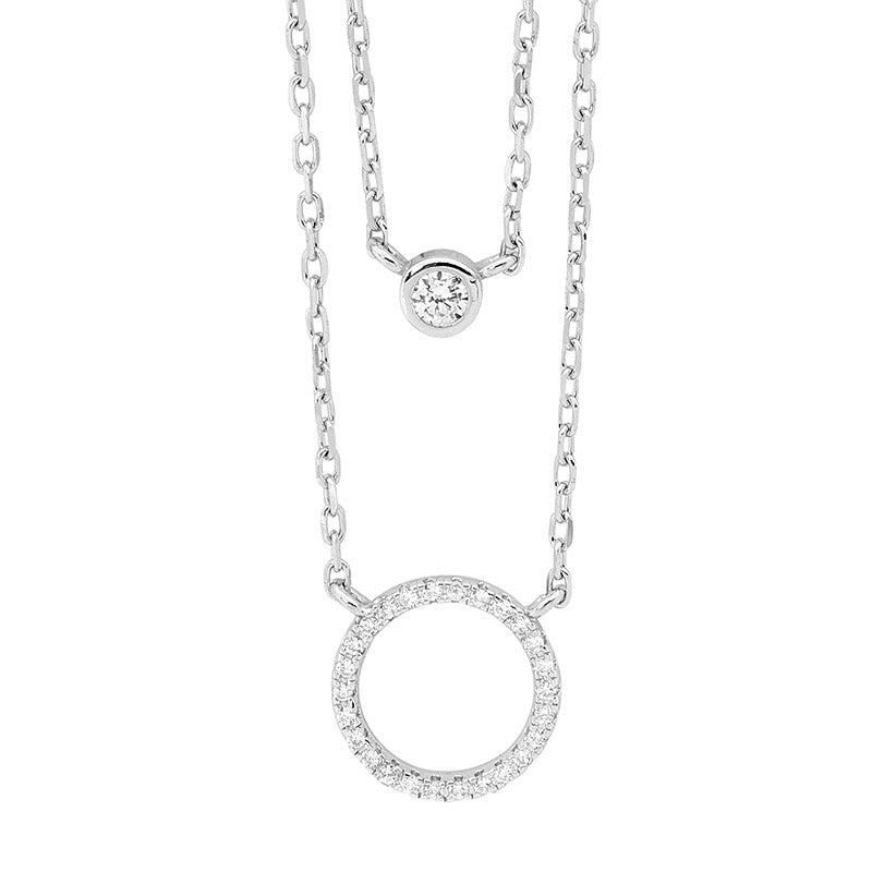 Sterling Silver Double Chain Cubic Zirconia Necklace