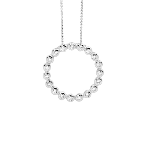 Sterling silver wh cubic zirconia bezel set 2cm open circle pendant