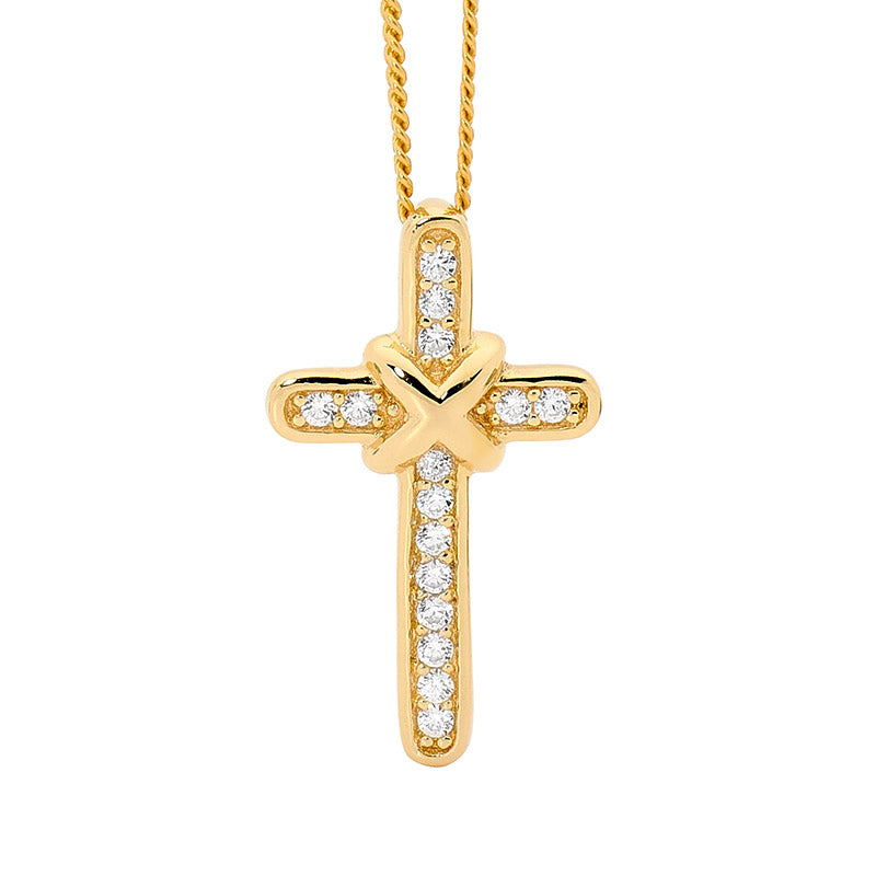 Sterling Silver Gold Plated Cz Cross Pendant And Chain at DNS Jewellers