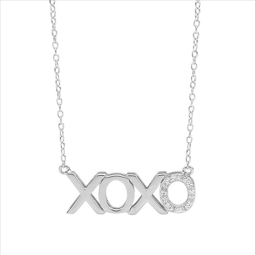 SS XOXO w/ WH CZ & Attached Chain Pendant