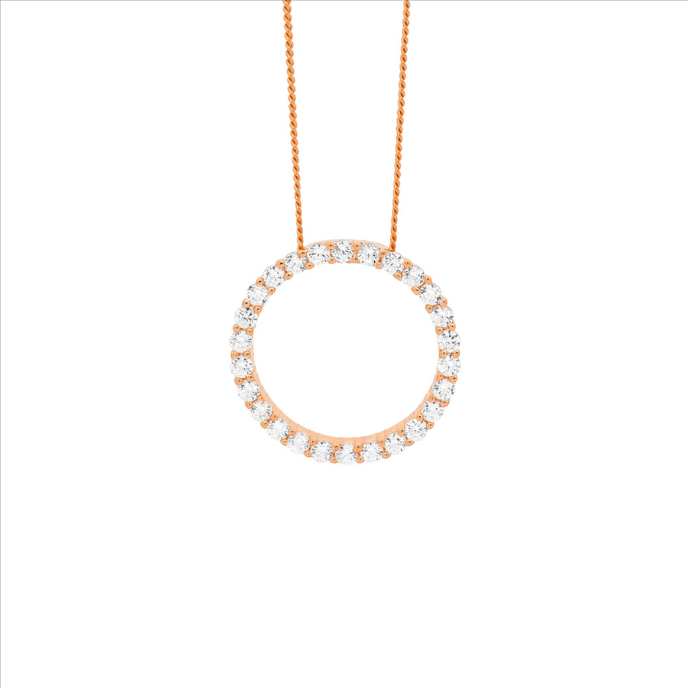 Sterling Silver Rose Gold Plated Circle Pendant & Chain
