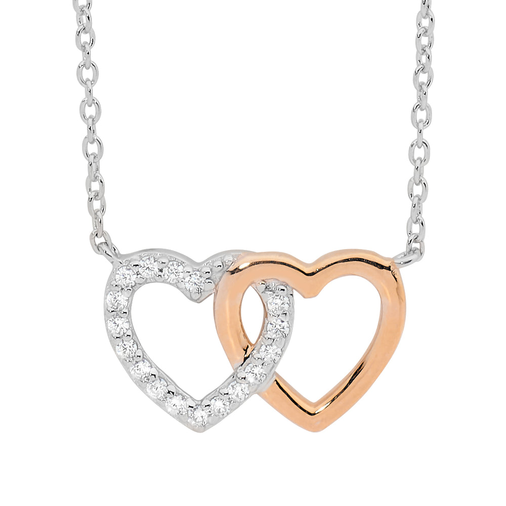 Sterling Silver Rose Gold Plated Double Linked Heart & Chain