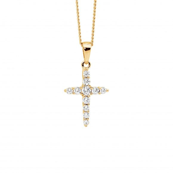 SS Gold Plate CZ Cross & Chain