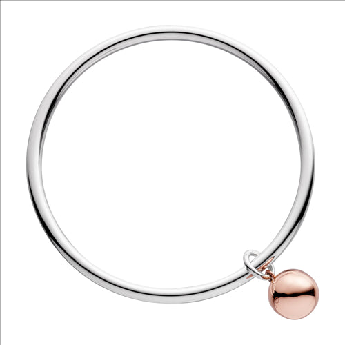 SS Bangle W/Rose Giold Plated Ball Charm