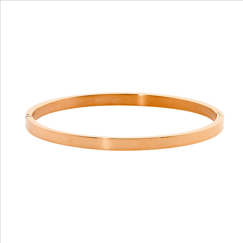 STAINLESS STEEL 4MM FLAT HINGED BANGLE W/ ROSE GOLD IP PLATING - RRP $59