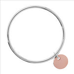 4mm silver hollow tube bangle with 18mm rose gold (14k 1mc) plated puff disc hanging from ring, 62mm i.d. anti