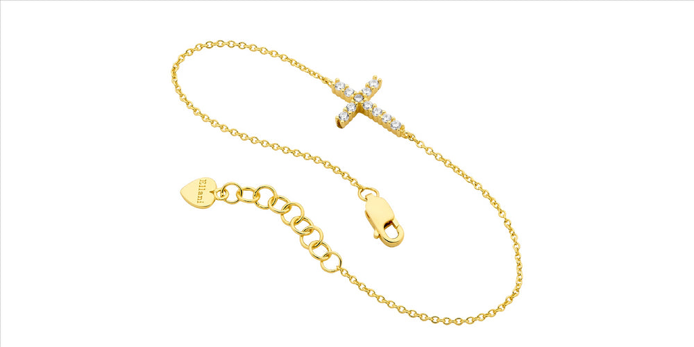 SS YG Plated Cross Bracelet
