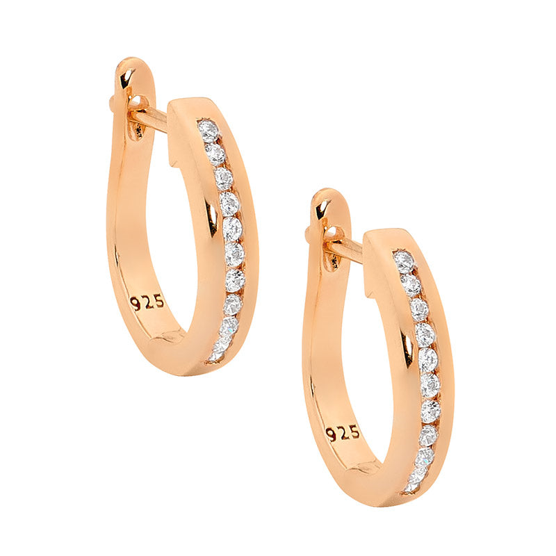 Sterling Silver Rose Gold Plated CZ Hoops