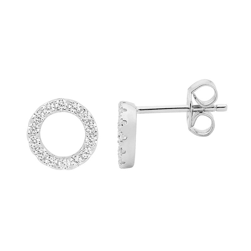 SS WH CZ 8mm Open Circle Earrings