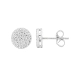 SS WH CZ Pave 8mm Circle Stud Earrings