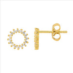 SS WH CZ 9mm Open Circle Claw Set Earrings w/ Gold Plating