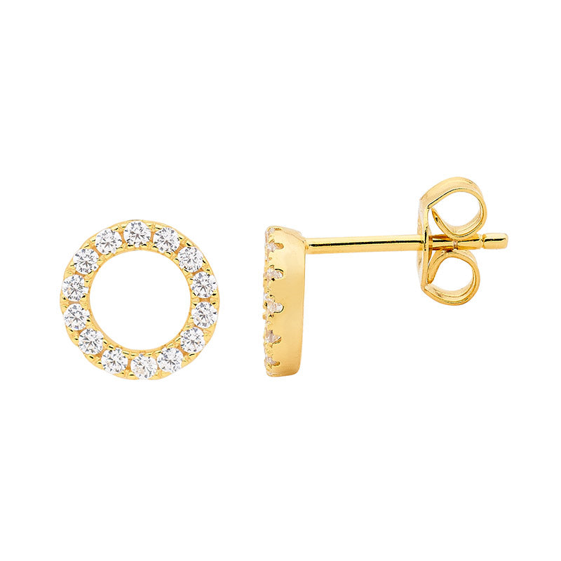 SS CZ Gold Plated Stud Earring