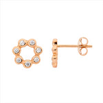 Sterling Silver Rose Gold Plated CZ Circle Stud Earrings