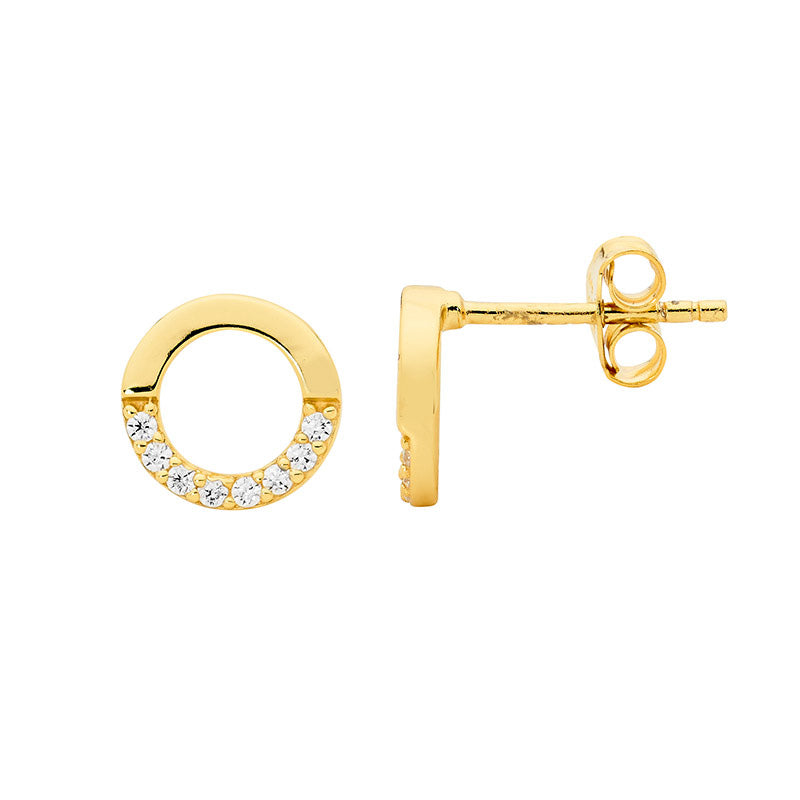 Sterling Silver Gold Plated CZ Stud Earrings