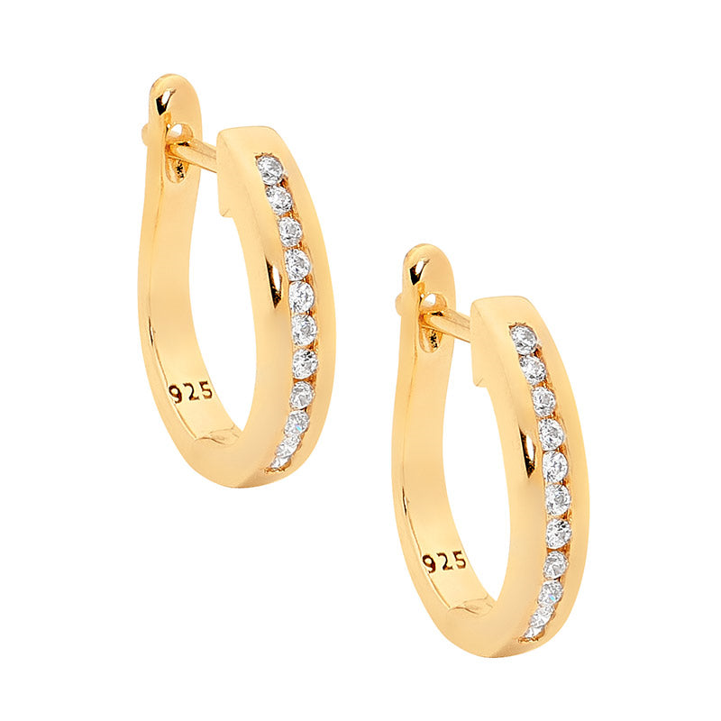 Sterling Silver Gold Plated CZ Hoops