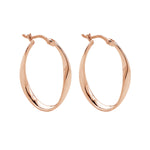 3x28mm rose gold (14k 1mc) plated silver ribbon oval hoop with lever clasp, antitarnish