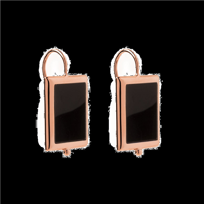 Sterling Silver Rose Gold Plated Onyx Earring