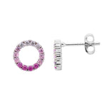 Sterling Silver Circle White & Pink CZ Stud Earrings