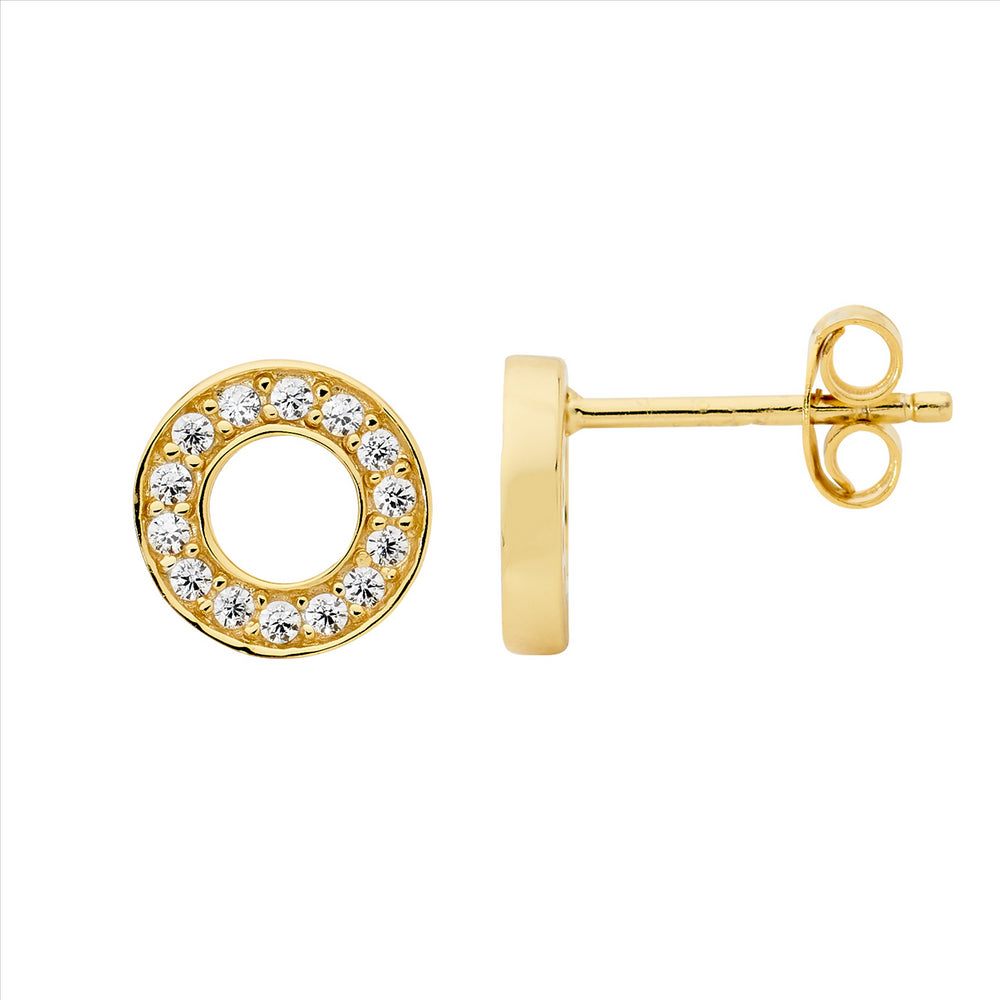Sterling Silver Gold Plated Circle Stud Earrings