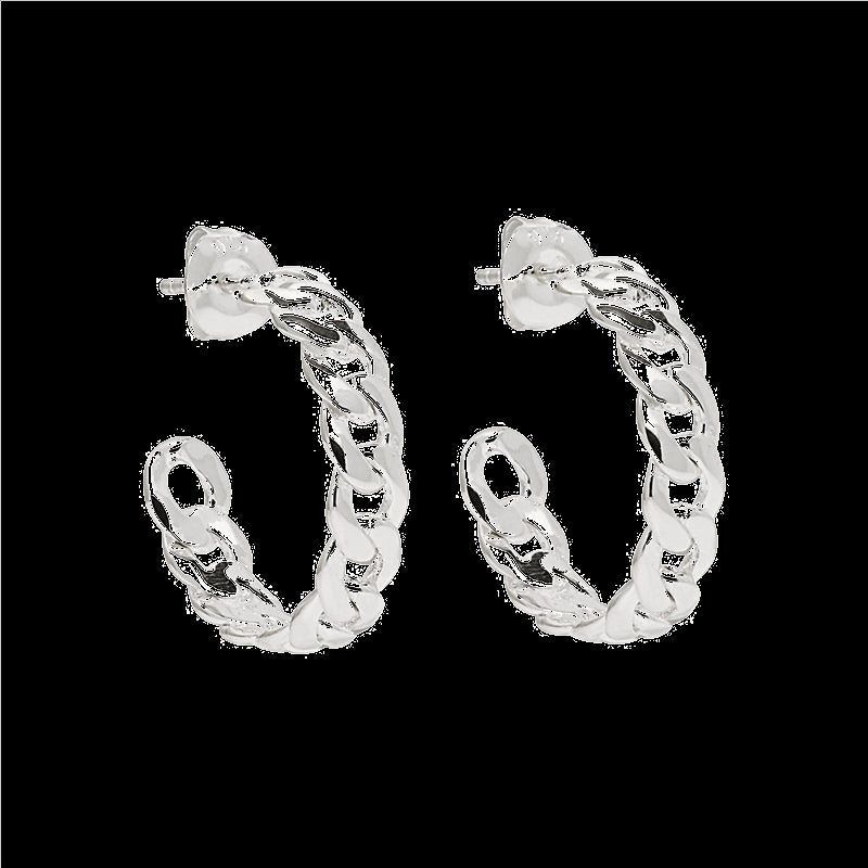 Sterling Silver Chain Hoop Stud Earrings
