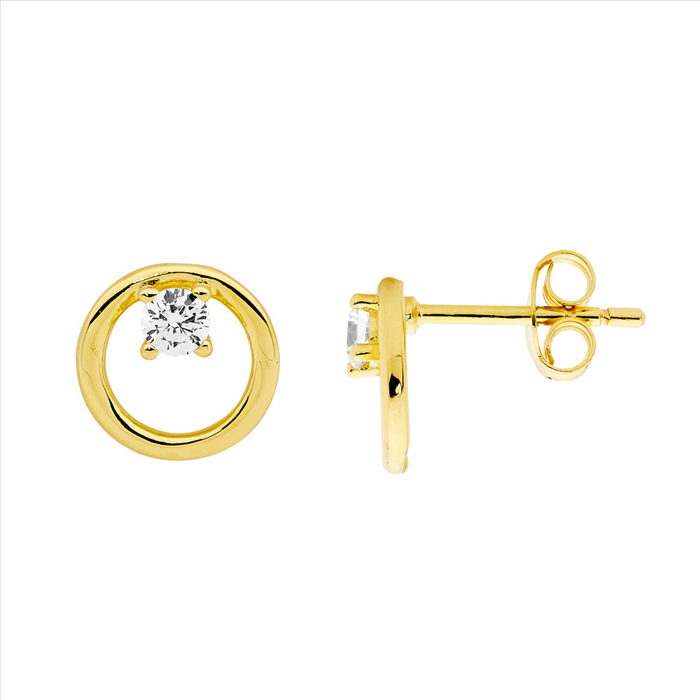 SS Gold Plated Circle CZ Earrings