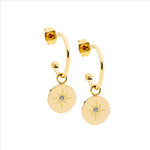 Stainless Steel Gold Plated CZ Disk Drop Earring