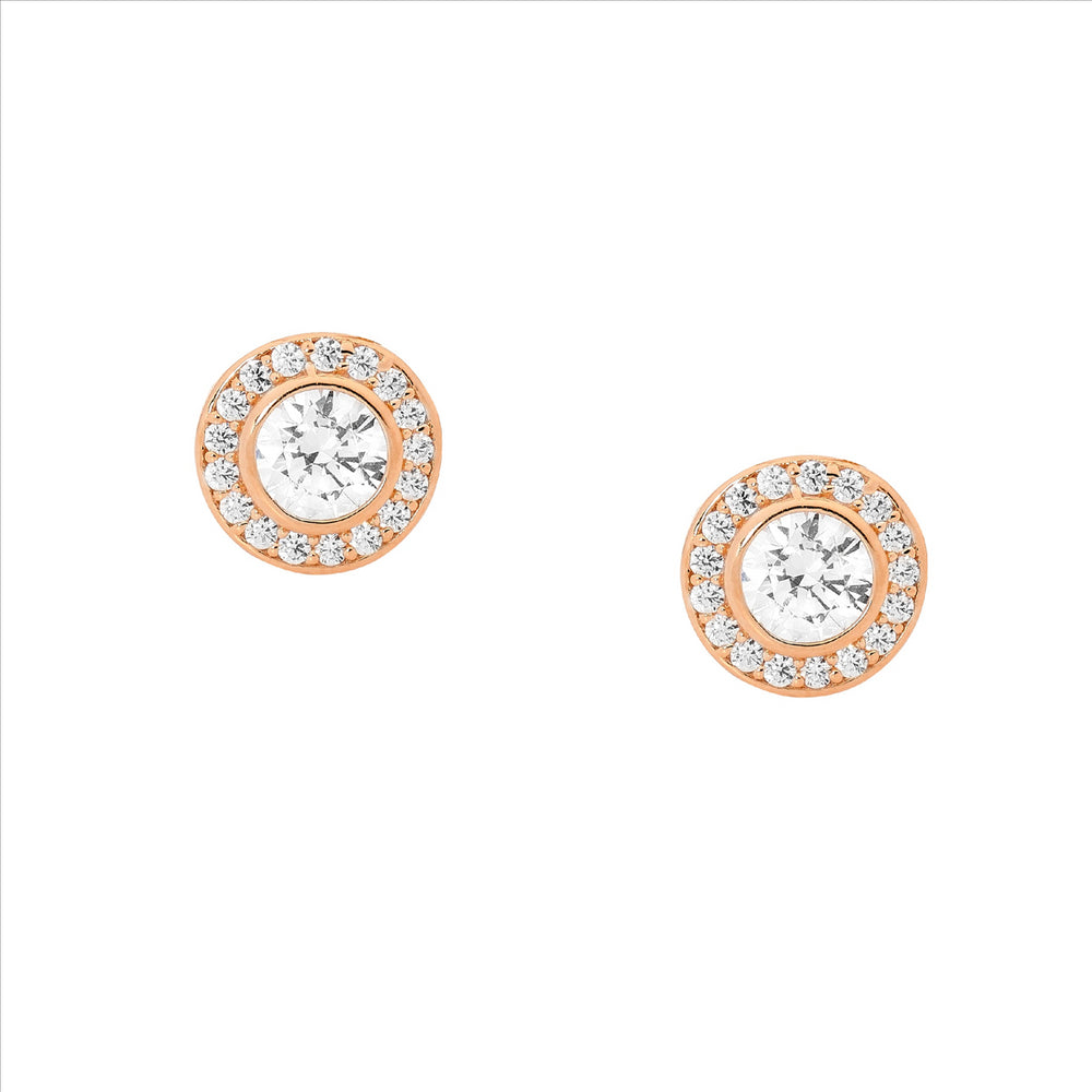 SS Cubic Zirconia All Rose Gold Plating Earrings